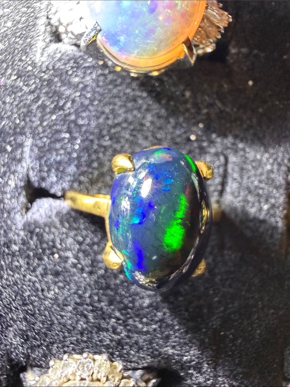 Natural Ethiopian Black Opal Cabochon & 14K Solid Gold Ring Very Beautiful Ring